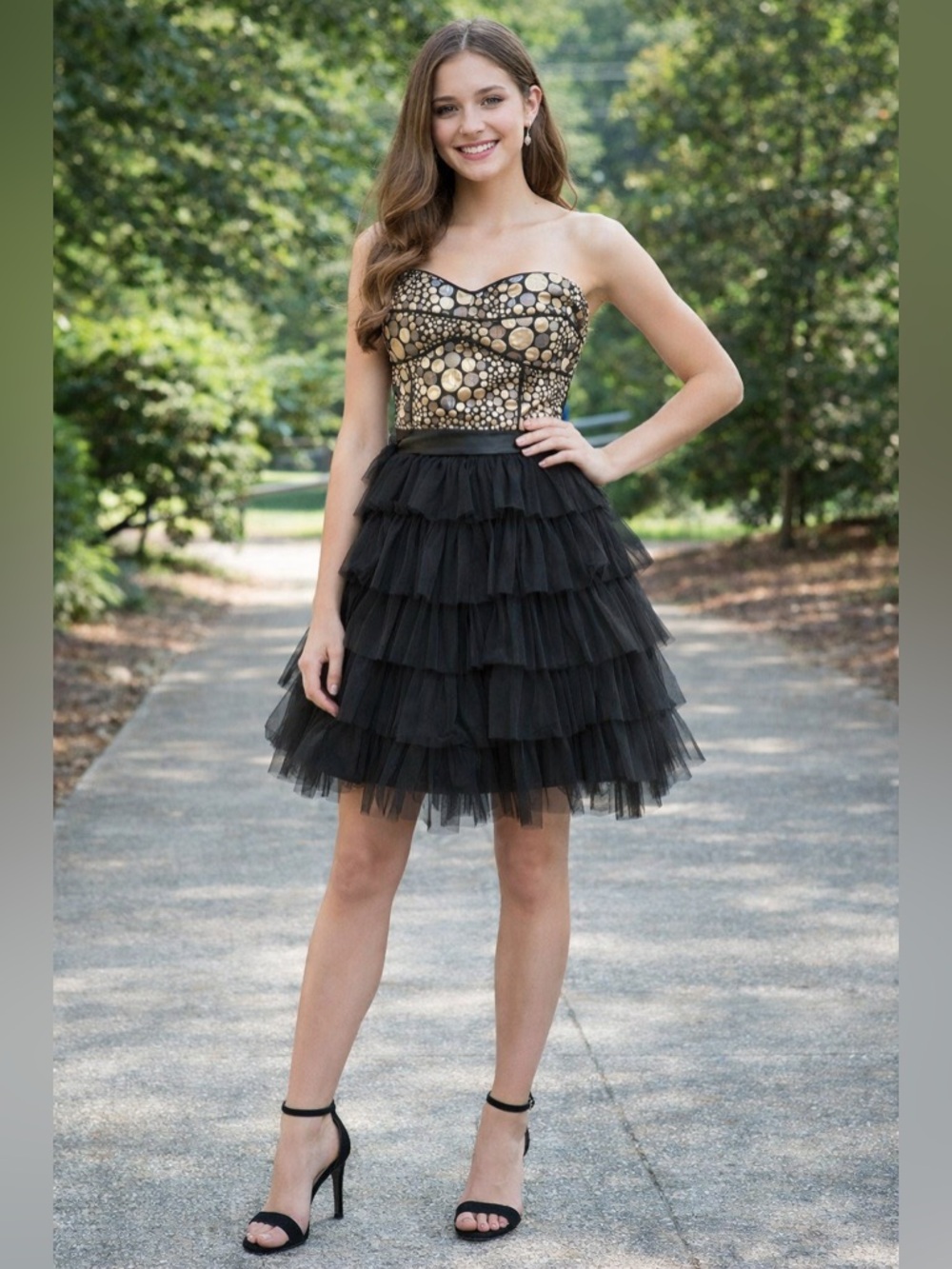 Inspire Me Black & White Tulle Ruffle Strapless Corset Fit & Flare Dress Size 1